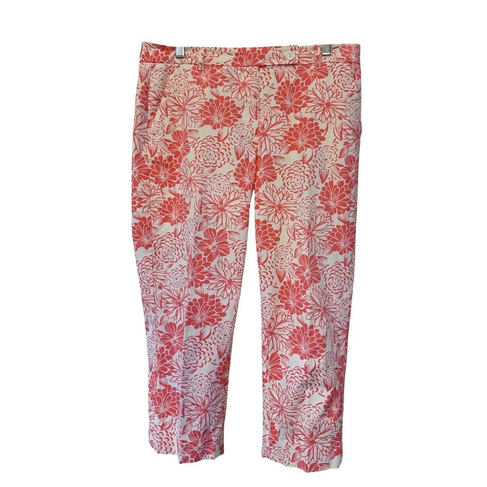 Talbots Coral & White Floral "The Perfect Skimmer" Summer Spring Capri‎ Pants 10